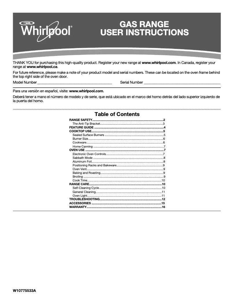 Page 1 de la notice Mode d'emploi Whirlpool WFG510S0HW