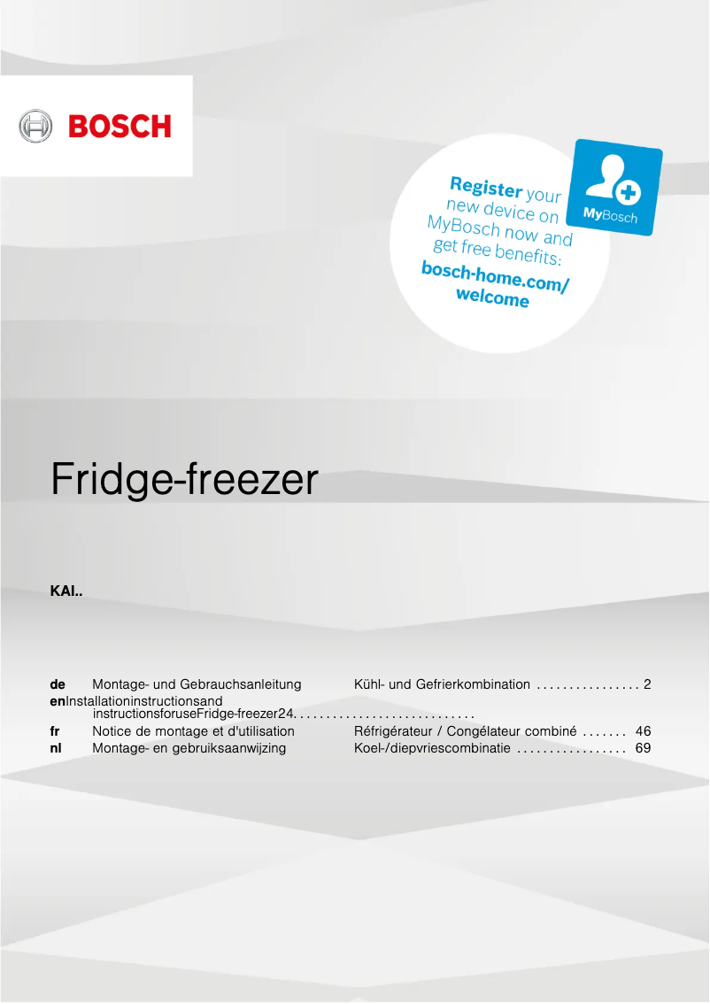 Page 1 de la notice Manuel utilisateur Bosch KAI93AIEP