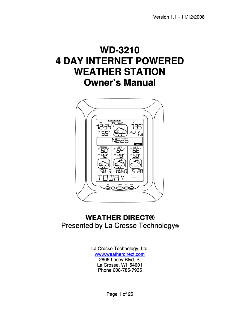 Page n°1 - Manuel utilisateur La Crosse Technology WD-3210U-AL
