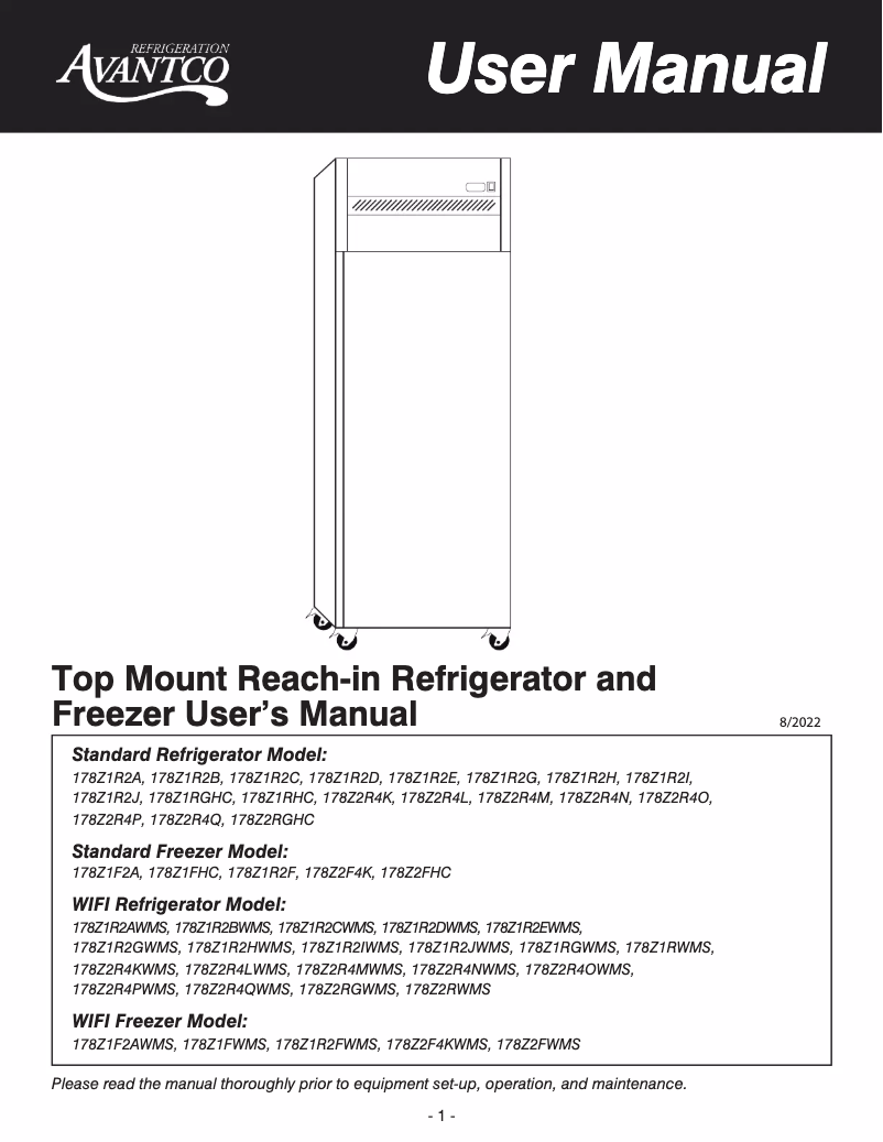 Página 1 del manual Manual de usuario Avantco 178Z1R2E