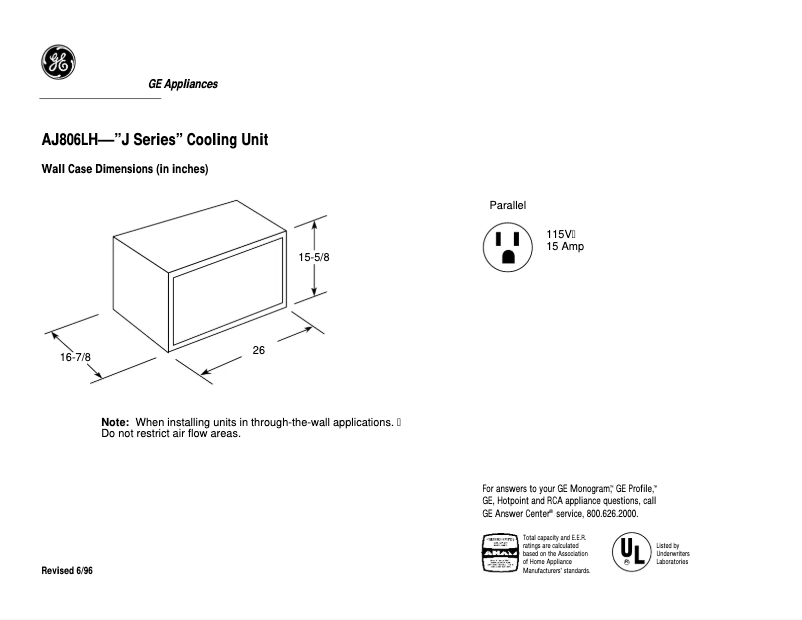 Página 1 del manual Ficha técnica GE AJ806LH