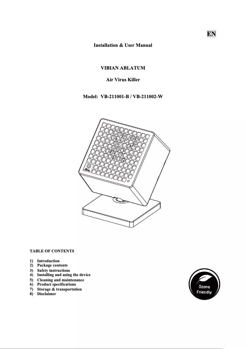 Page 1 de la notice Manuel utilisateur VIBIAN Ablatum-VB-211002W