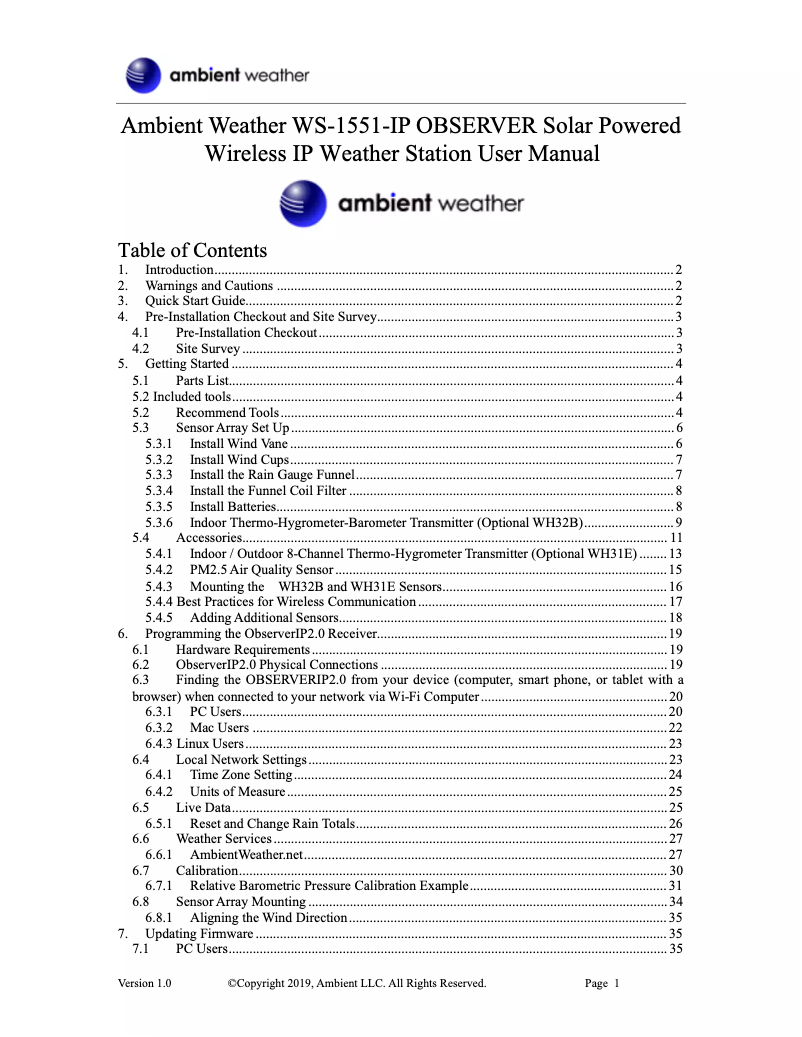 Image de la première page du manuel de l'appareil WS-1551-IP