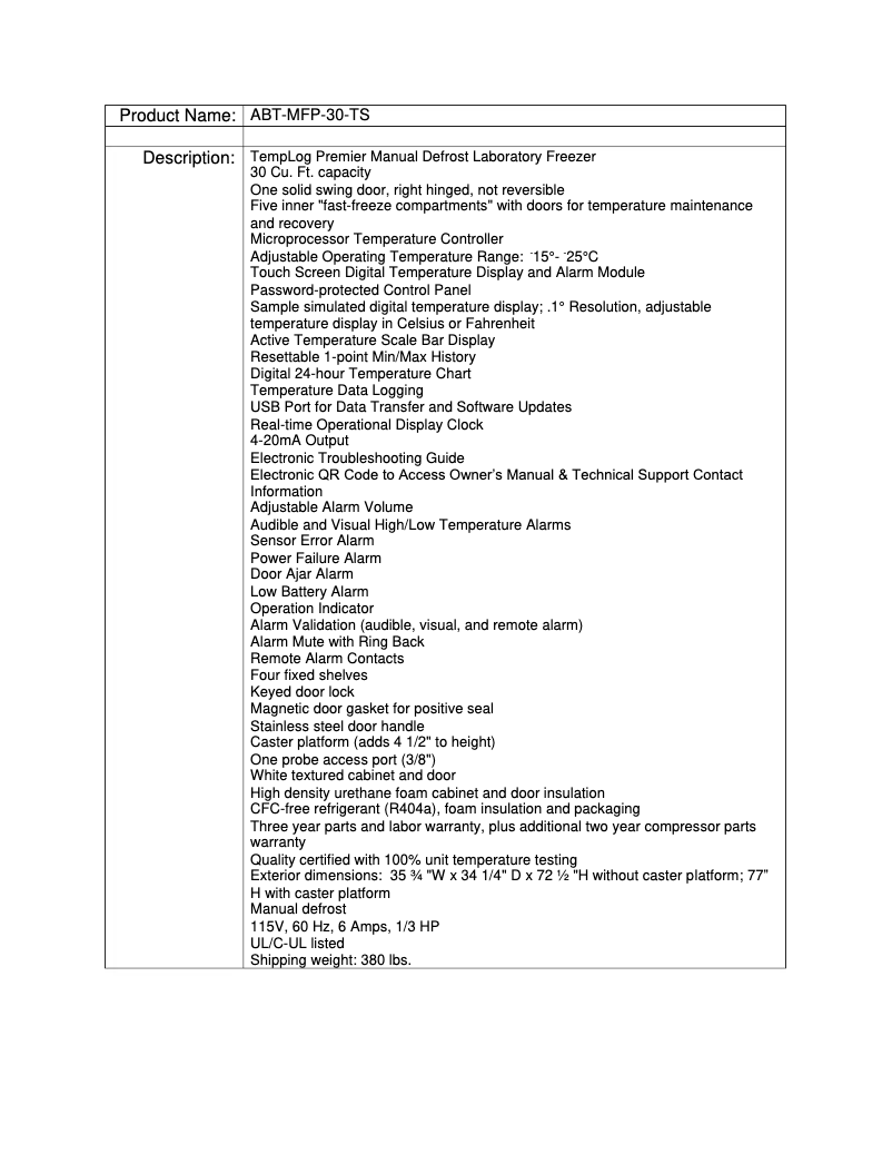 Page 1 de la notice Manuel utilisateur American BioTech Supply ABT-MFP-30-TS