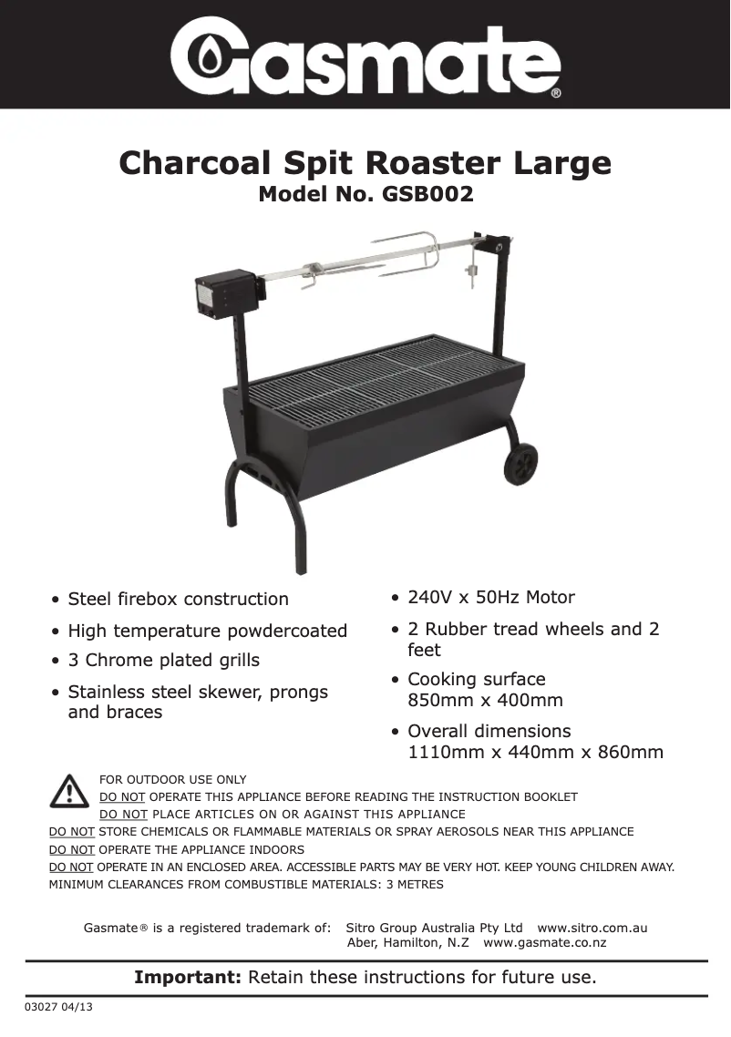 Image de la première page du manuel de l'appareil CSB002