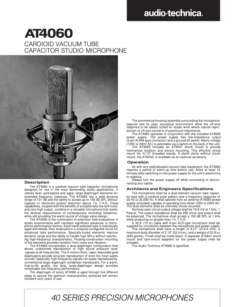 Page n°1 - Manuel utilisateur Audio-Technica AT4060