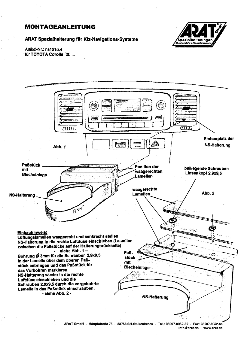 Page n°1 - Manuel utilisateur Arat NS1215.4