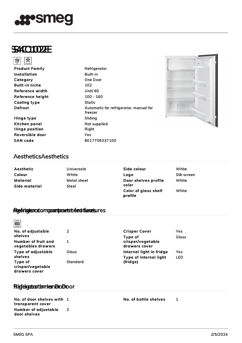 Page n°1 - Fiche technique Smeg S4C102E