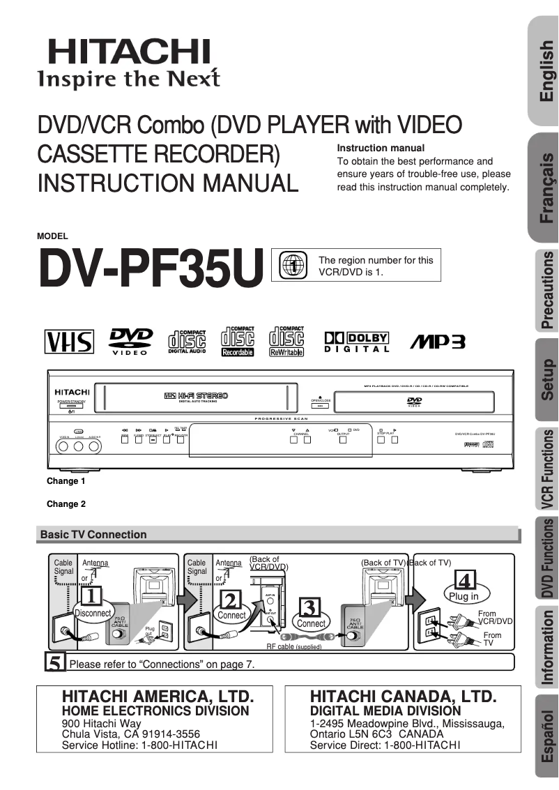 Page 1 de la notice Manuel utilisateur Hitachi DV-PF35U