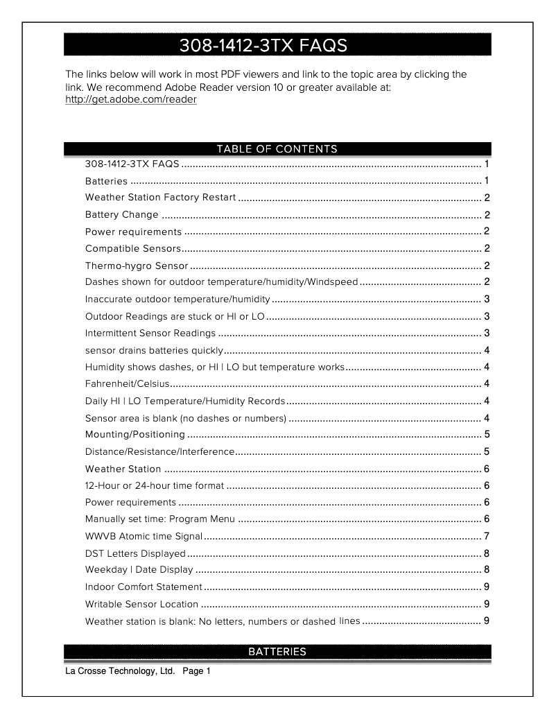 Page n°1 - FAQ La Crosse Technology 308-1412-3TXV2