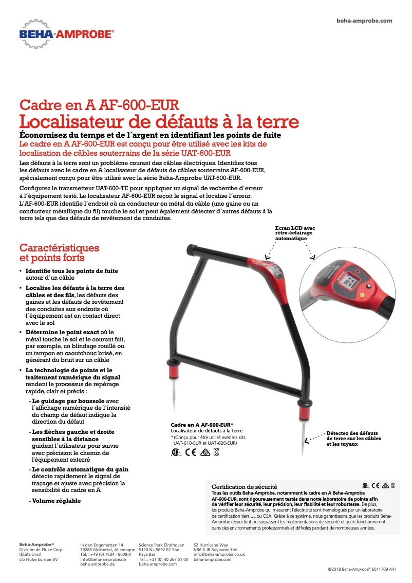 Page 1 de la notice Fiche technique Beha-Amprobe AF-600-EUR