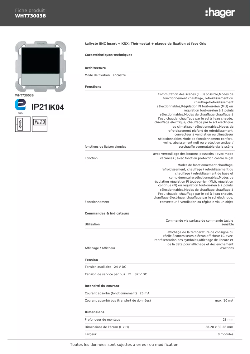 Image de la première page du manuel de l'appareil WHT73003B