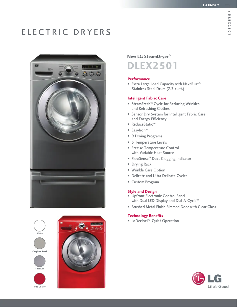 Page 1 de la notice Fiche technique LG DLEX2501V