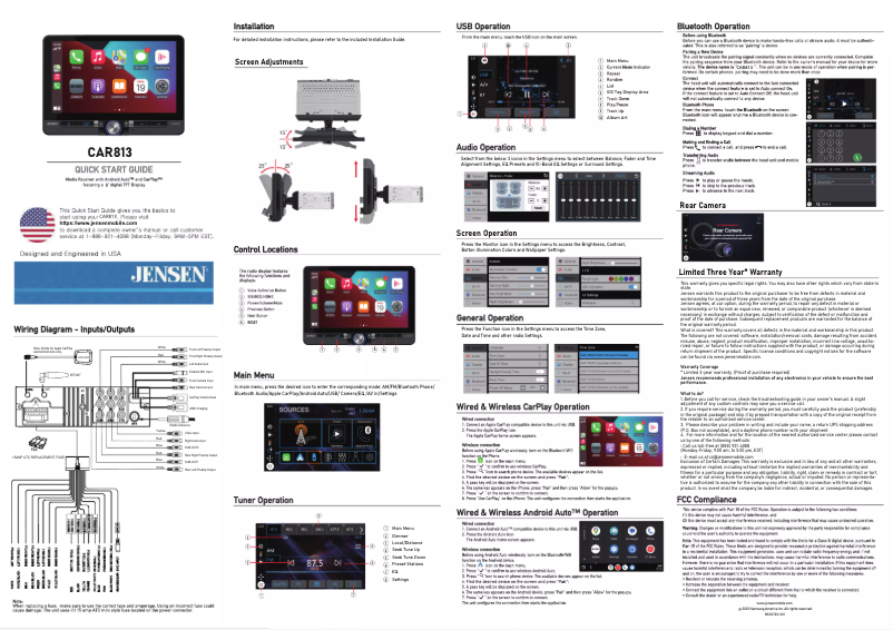 Page 1 de la notice Guide de démarrage rapide Jensen CAR813