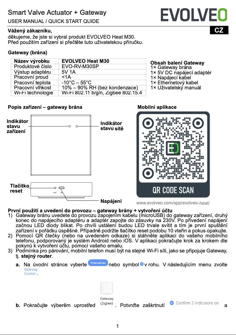 Page n°1 - Manuel utilisateur Evolveo Heat M30