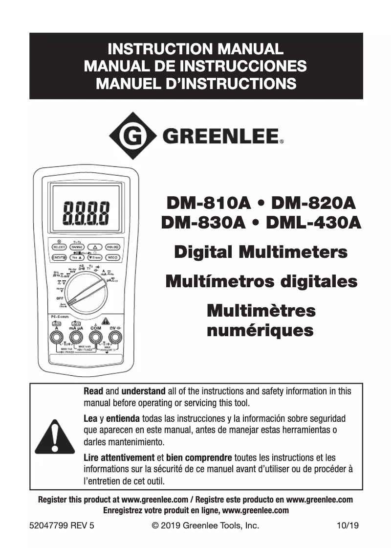 Página 1 del manual Manual de usuario Greenlee DM-830A