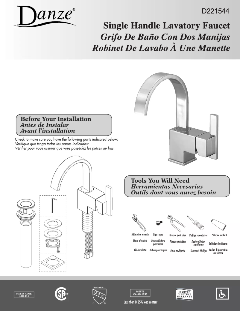 Page n°1 - Manuel utilisateur Danze D221544