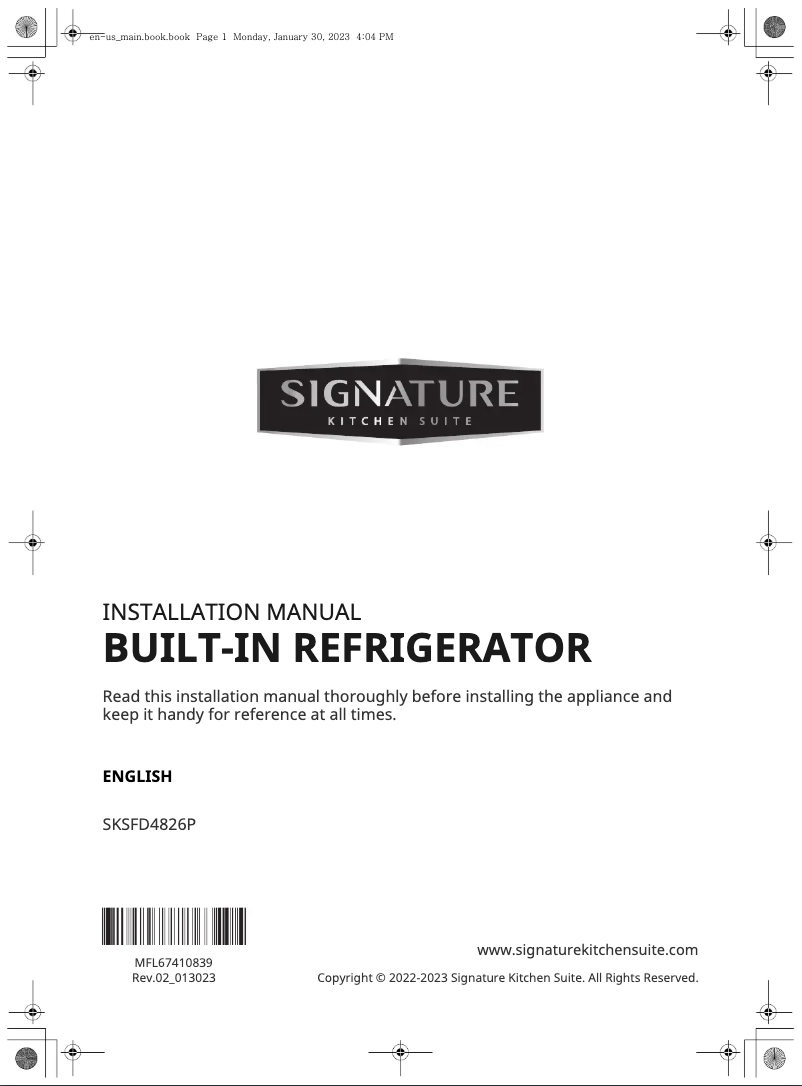 Page 1 de la notice Guide d'installation Signature SKSFD4826P