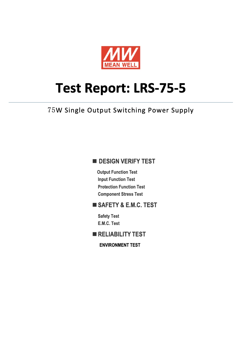 Page 1 de la notice Fiche technique Mean Well LRS-75-5