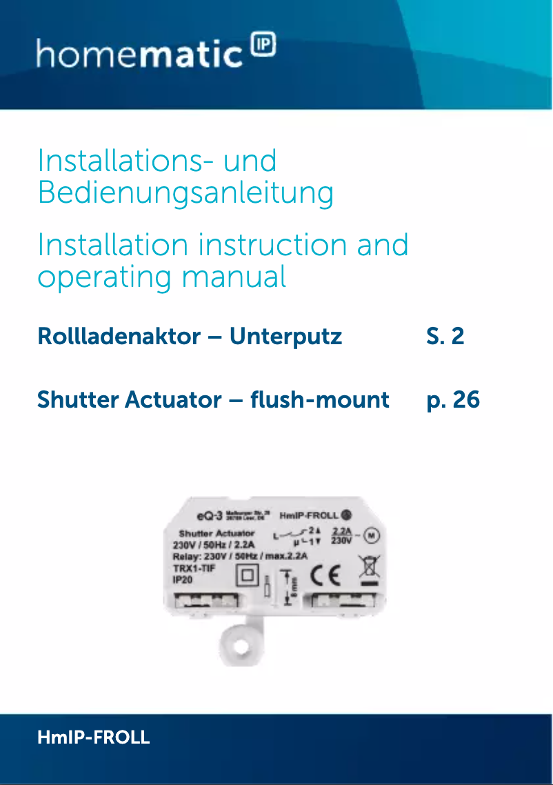 Page 1 de la notice Manuel utilisateur Homematic IP HmIP-FROLL