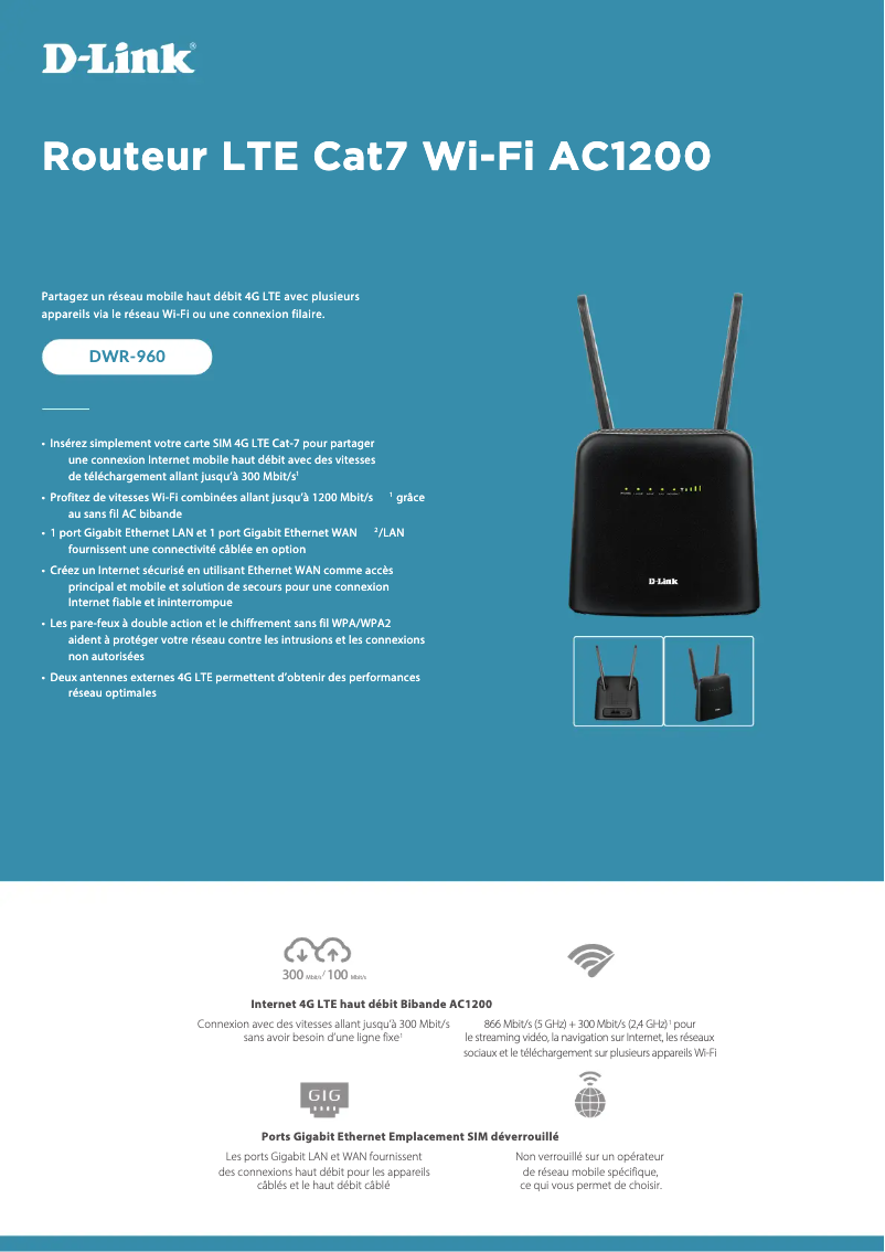 Page 1 de la notice Fiche technique D-Link DWR-960