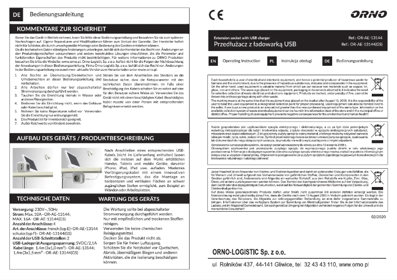 Image de la première page du manuel de l'appareil OR-AE-13144(GS)