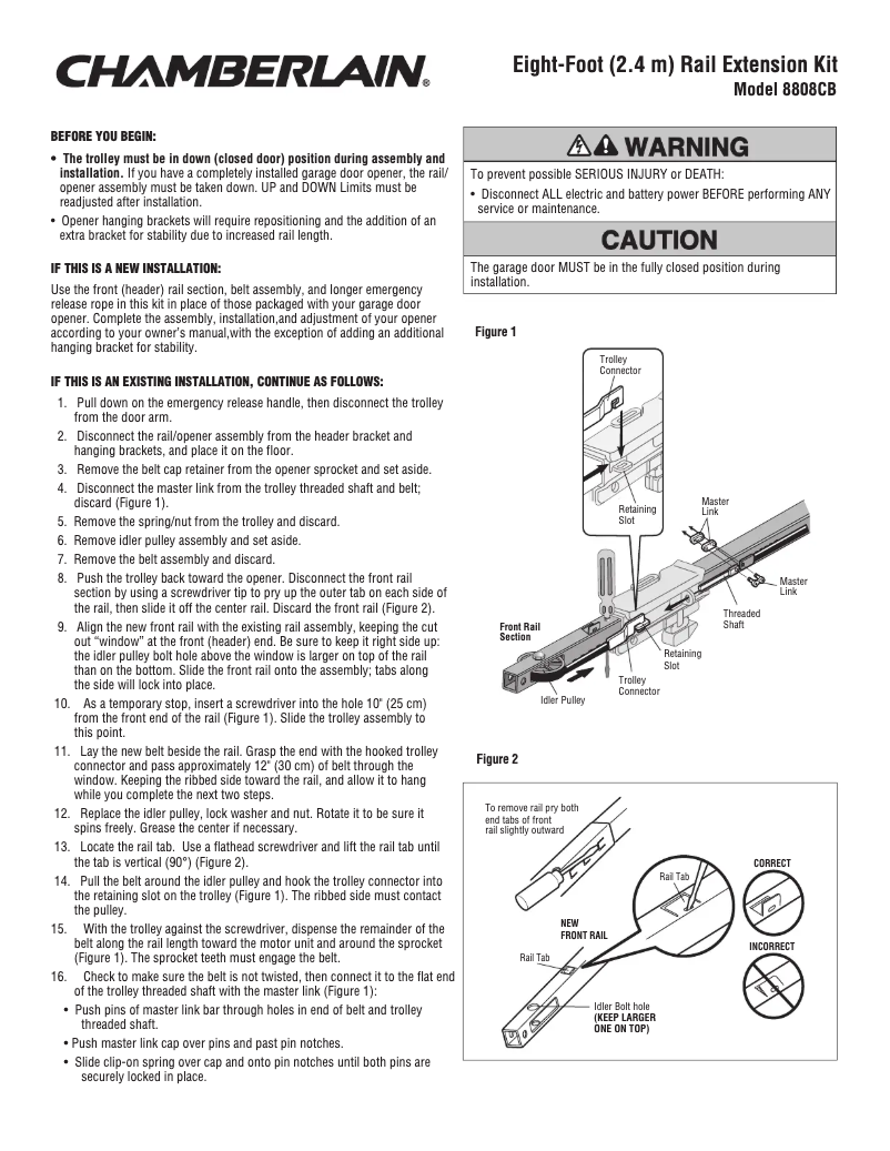 Page 1 de la notice Manuel utilisateur Chamberlain 8808CB