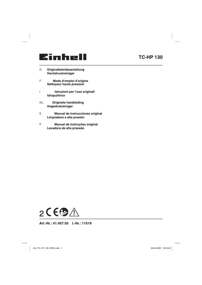 Page n°1 - Manuel utilisateur Einhell TC-HP 130