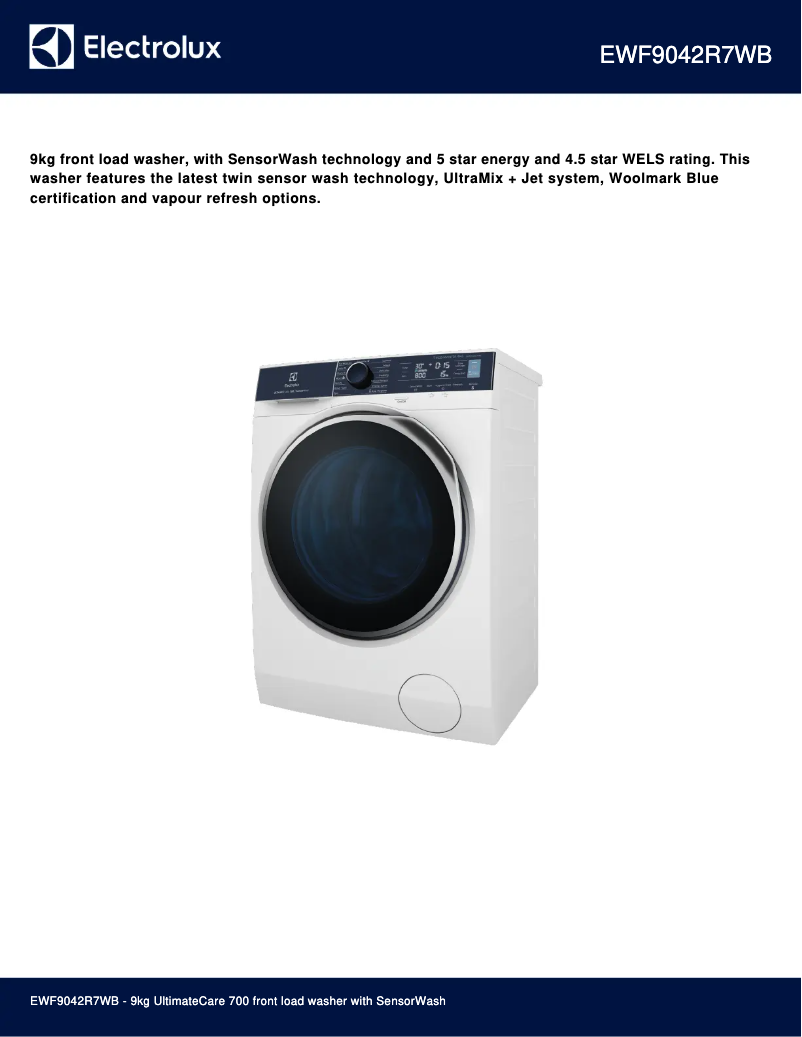 Page 1 de la notice Fiche technique Electrolux EWF9042R7WB