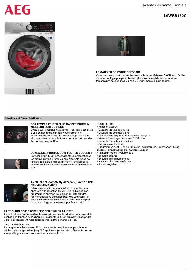 Página 1 del manual Ficha técnica AEG L9WSB162C