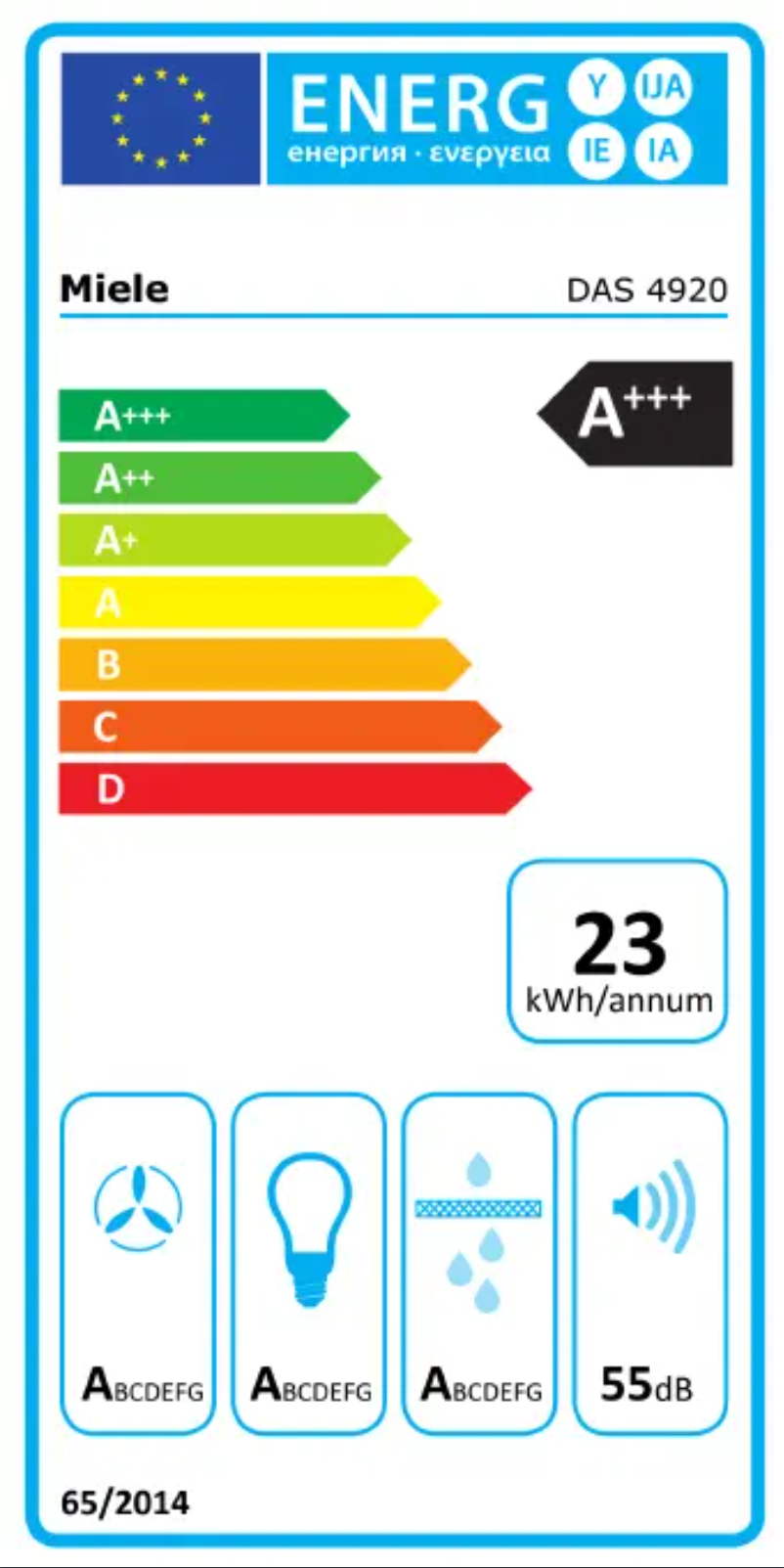 Page n°1 - Label énergétique Miele DAS 4920