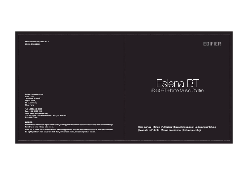 Page 1 de la notice Manuel utilisateur Edifier Esiena iF360BT