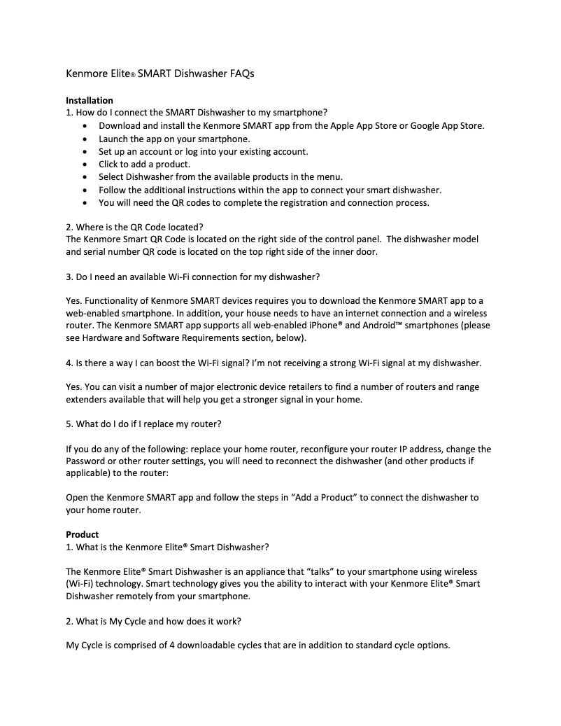 Page 1 de la notice Fiche technique Kenmore 14677