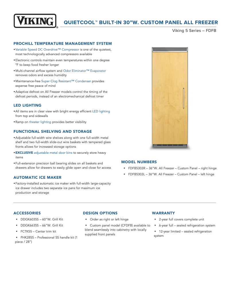 Page 1 de la notice Fiche technique Viking FDFB5303L