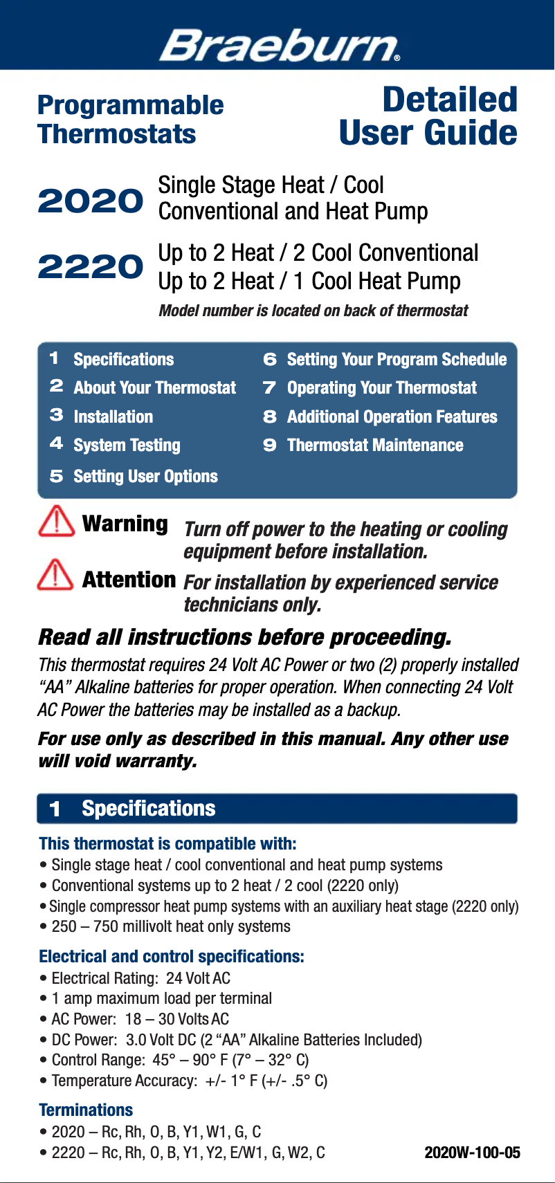 Página 1 del manual Manual de usuario Braeburn 2220
