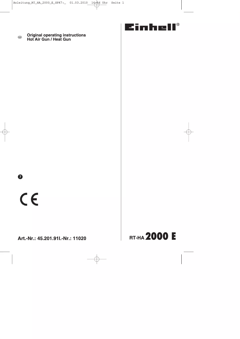 Page 1 de la notice Manuel utilisateur Einhell RT-HA 2000 E