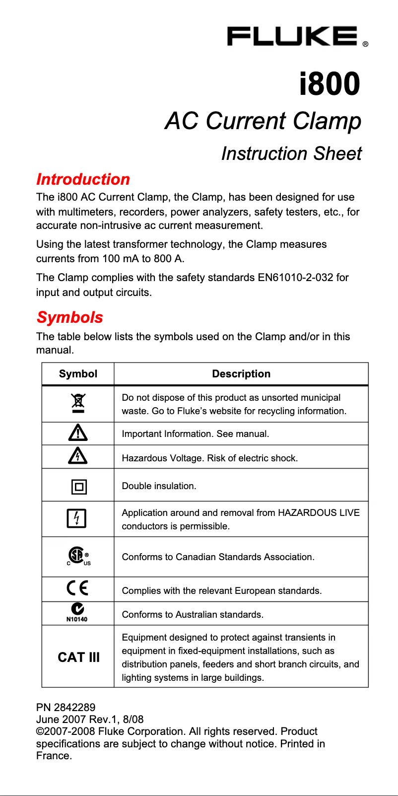 Image de la première page du manuel de l'appareil i800 AC