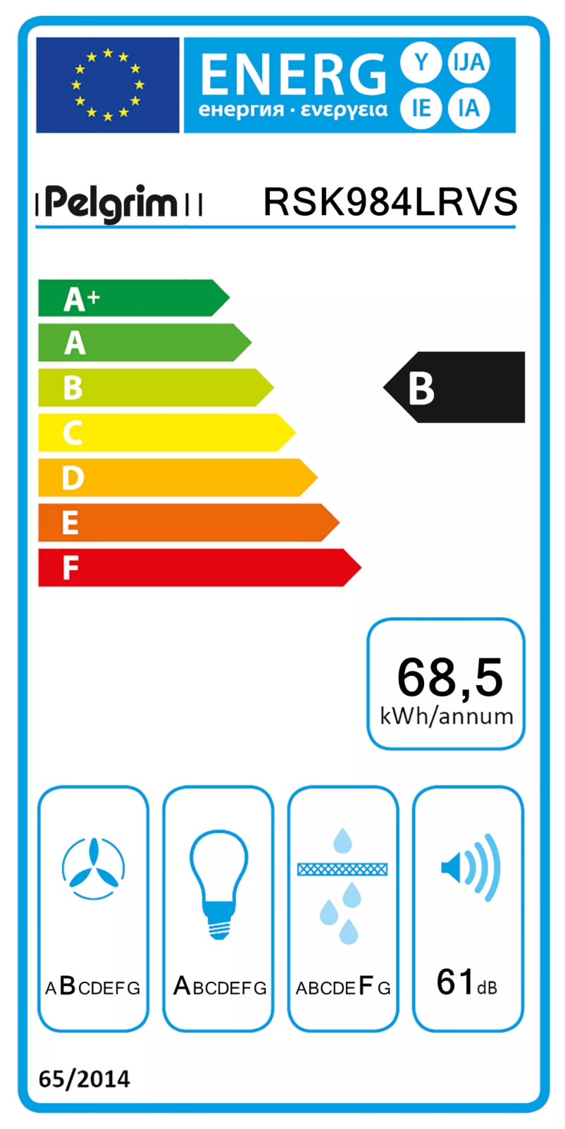 Page 1 de la notice Label énergétique Pelgrim RSK984LRVS