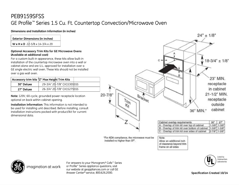 Page 1 de la notice Fiche technique GE Profile PEB9159SFSS