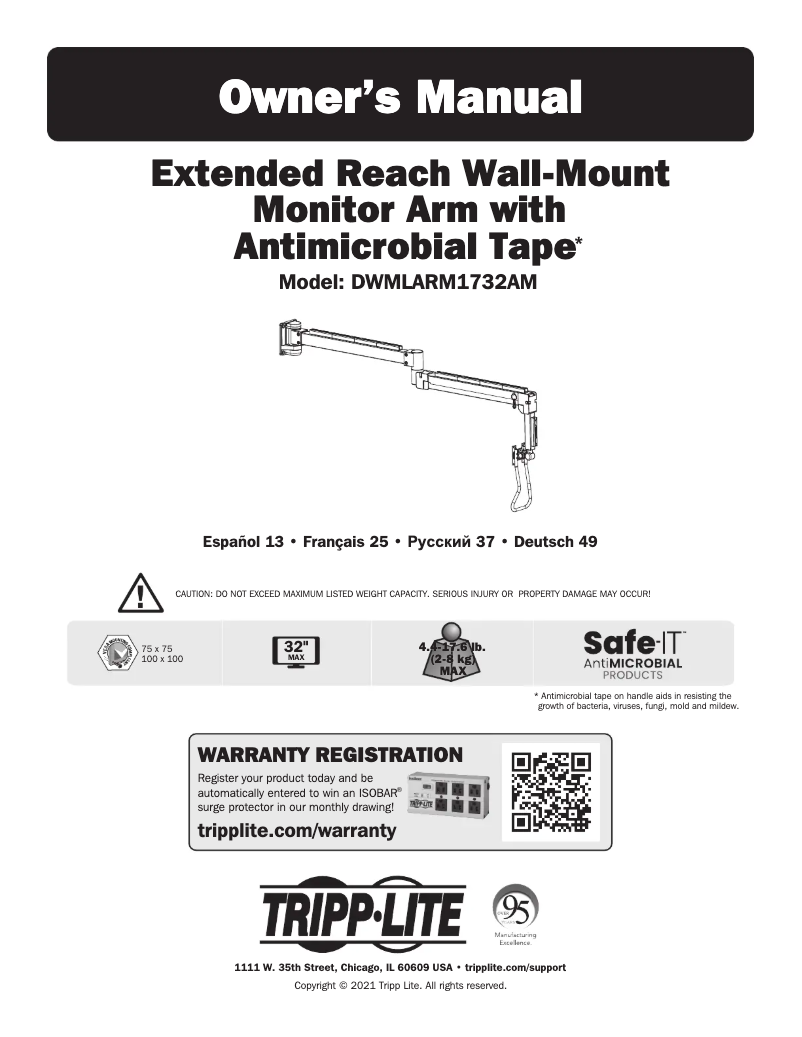 Page 1 de la notice Manuel utilisateur Tripp Lite DWMLARM1732AM
