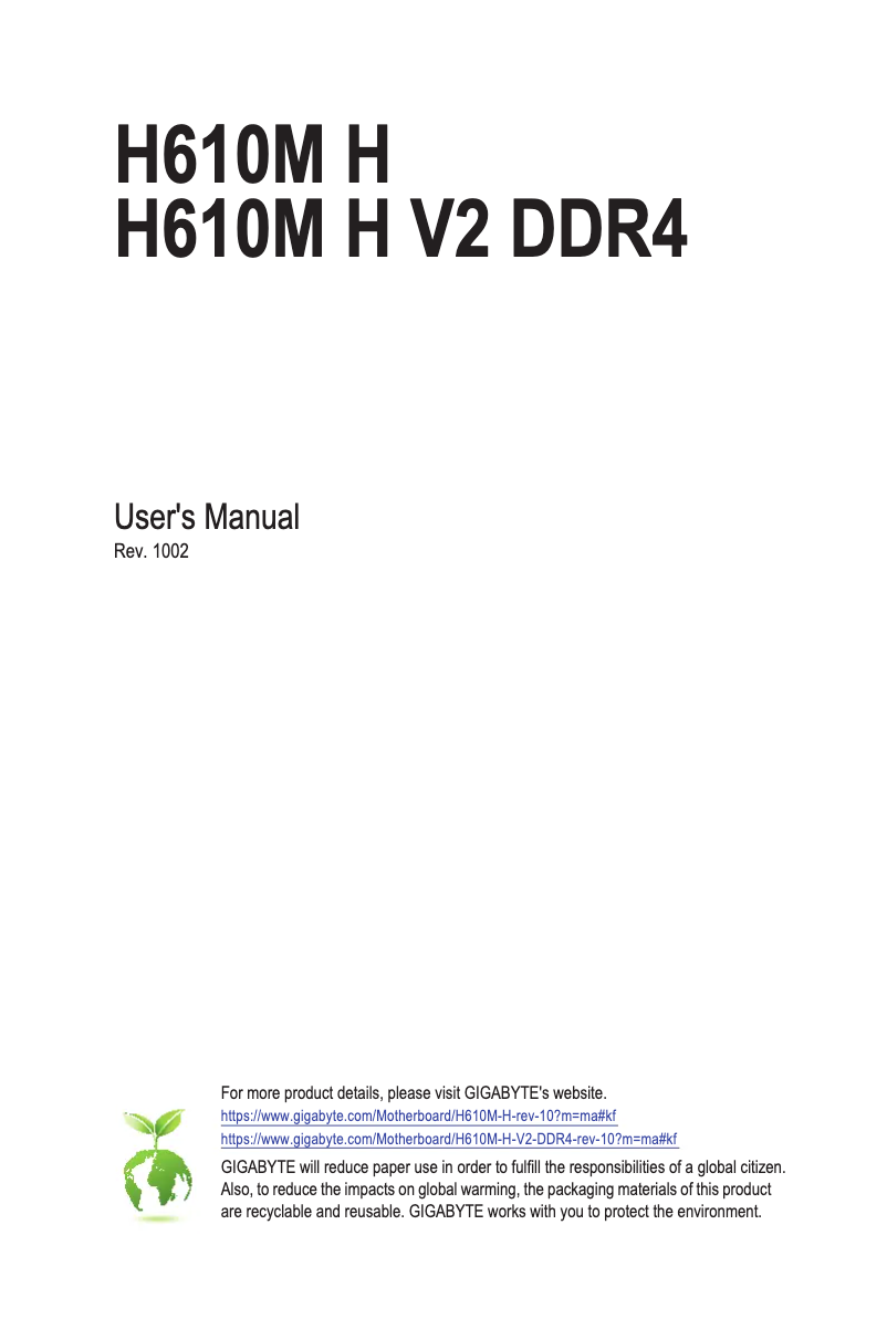 Image de la première page du manuel de l'appareil H610M H V2 DDR4