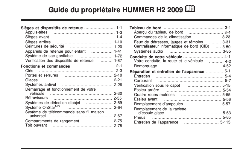 Image de la première page du manuel de l'appareil H2 (2009)