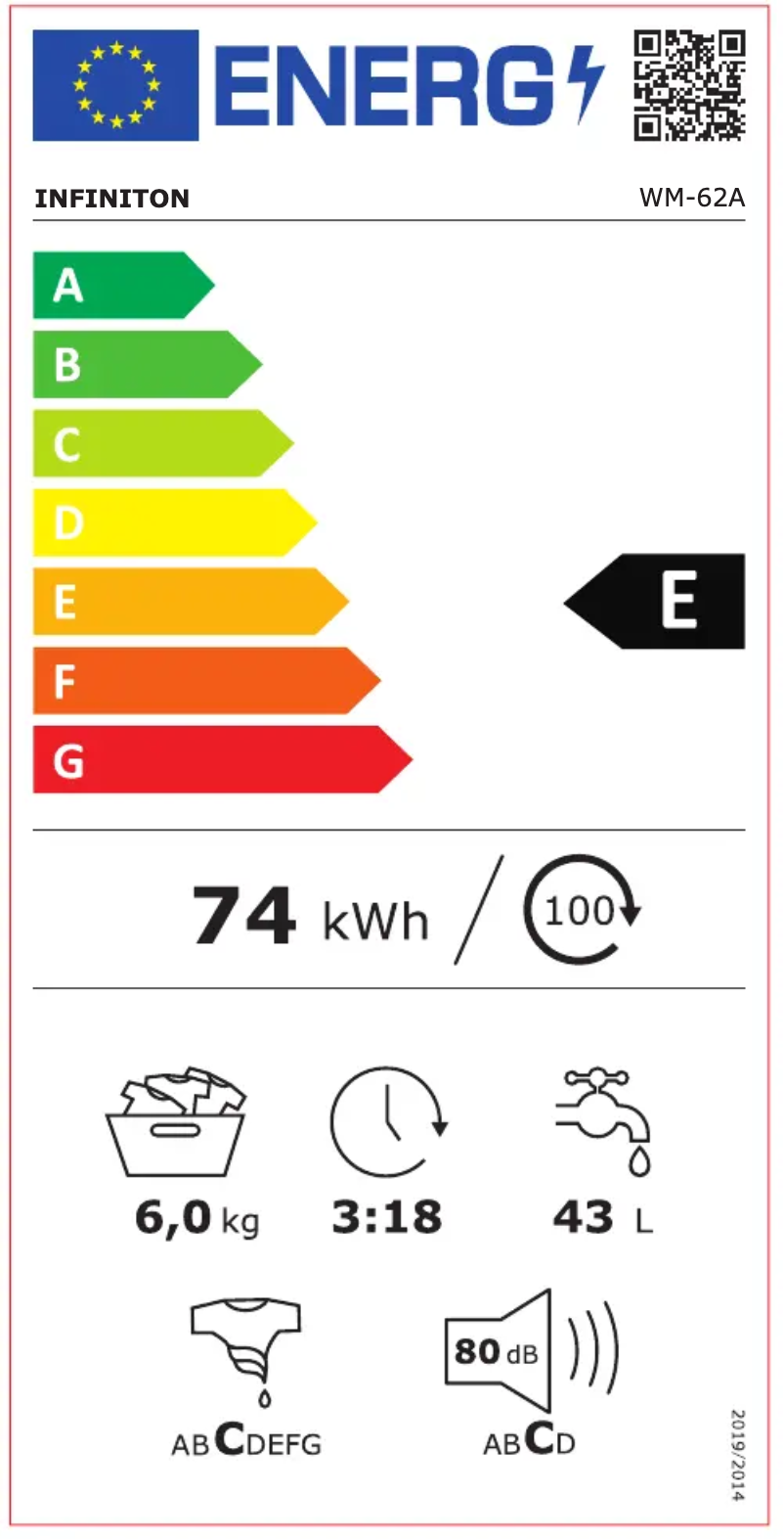 Page n°1 - Label énergétique Infiniton WM-62A