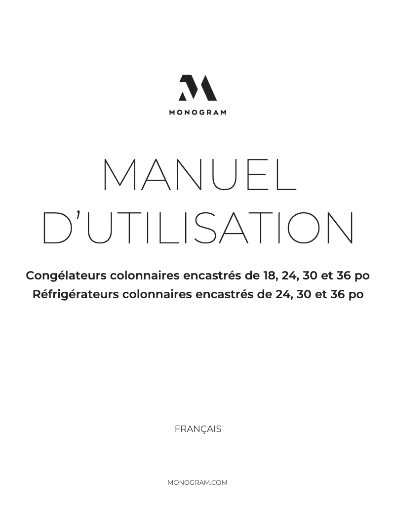 Page 1 de la notice Guide d'installation Monogram ZIF361NBRII