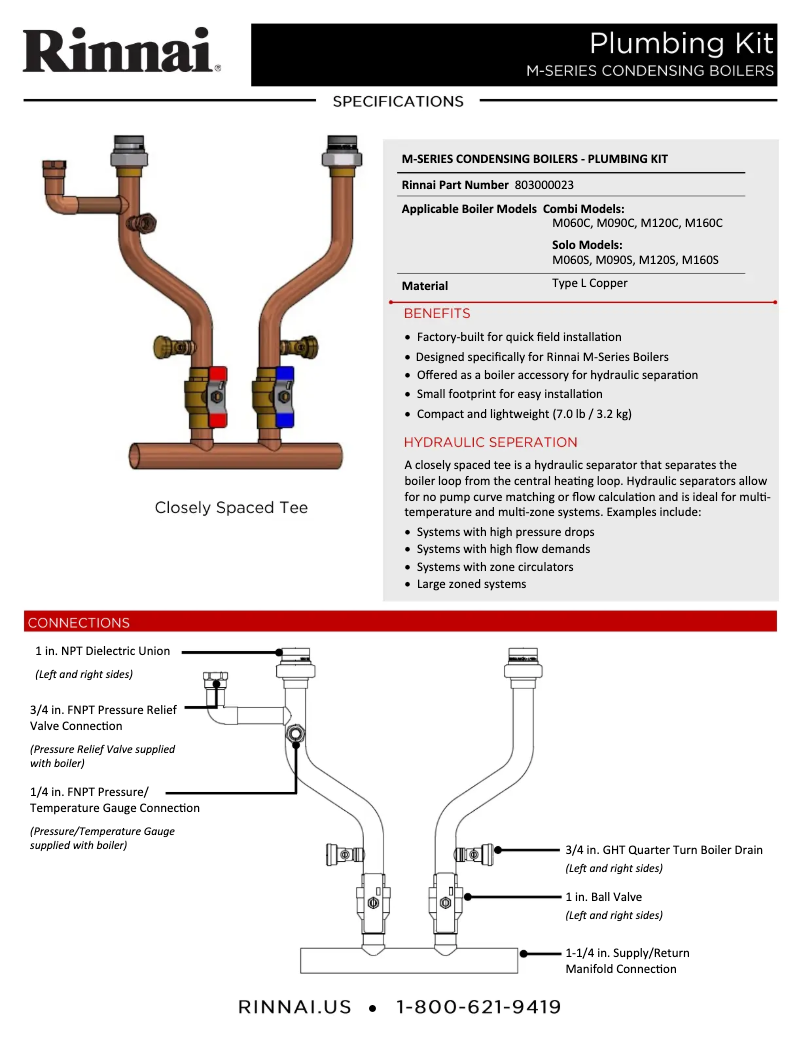 Page 1 de la notice Fiche technique Rinnai M090SN
