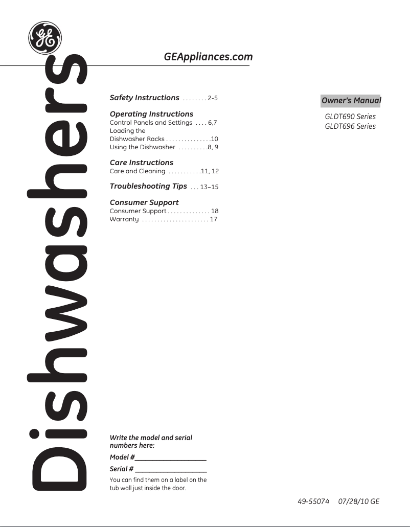 Page 1 de la notice Manuel d'utilisation et d'entretien GE GLDT690TBB
