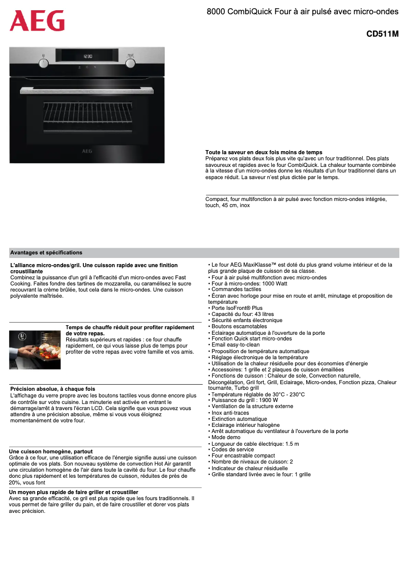 Page 1 de la notice Fiche technique AEG CD511M