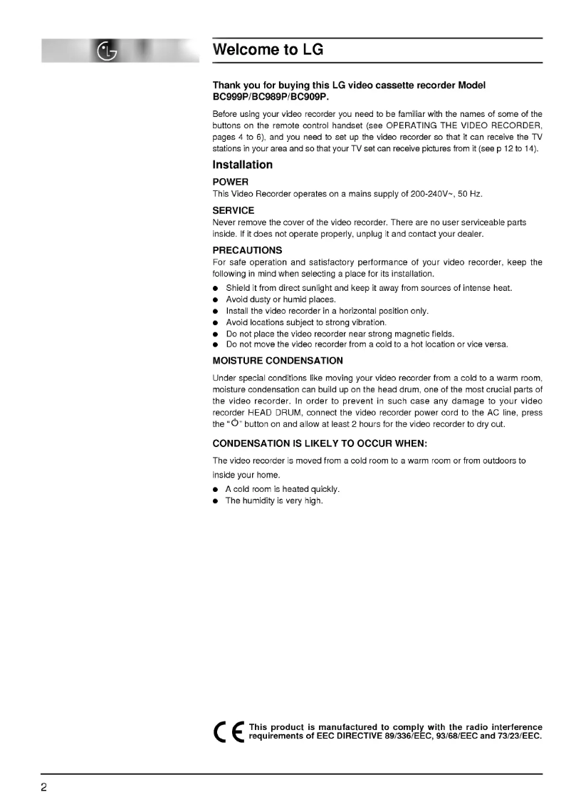 Page 1 de la notice Manuel utilisateur LG BC989P