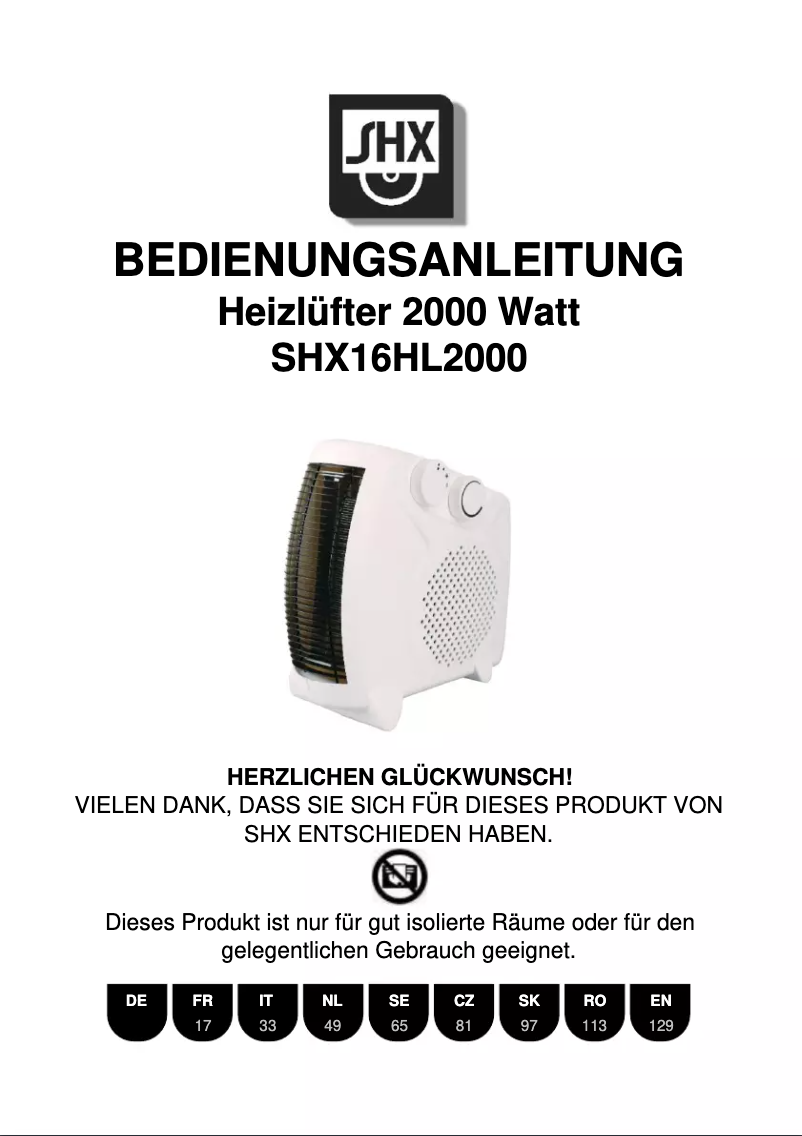 Image de la première page du manuel de l'appareil SHX16HL2000