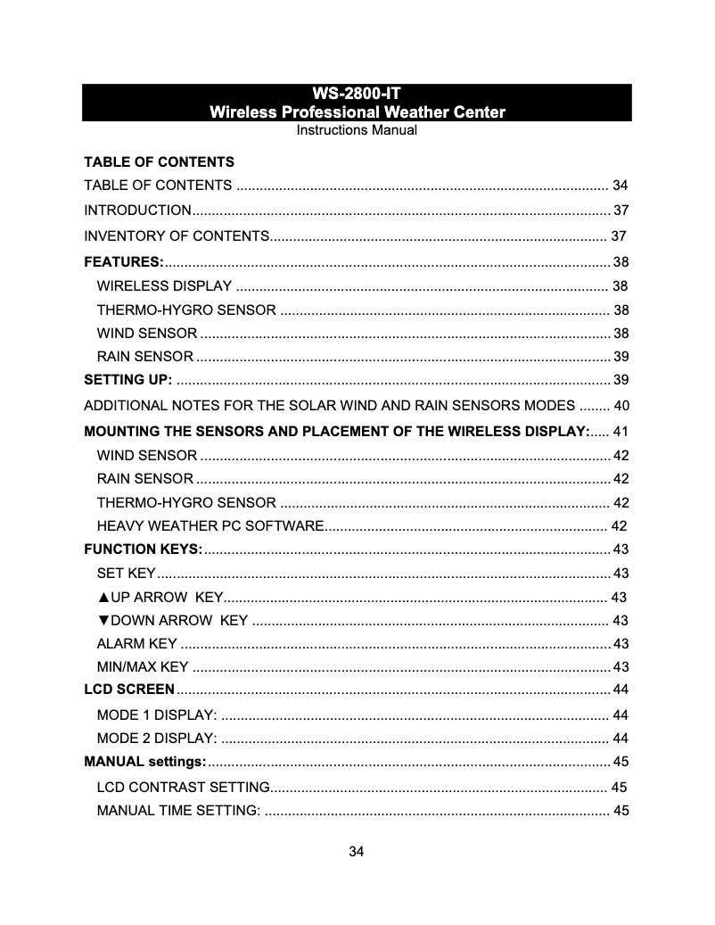 Image de la première page du manuel de l'appareil WS-2800-IT